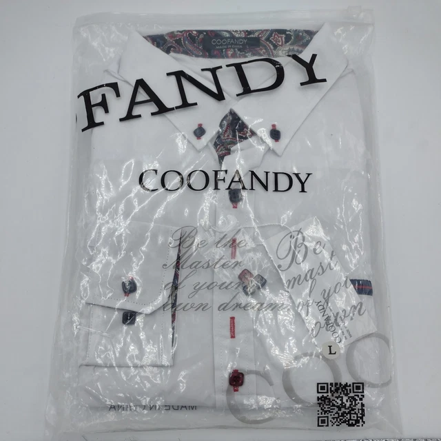 COOFANDY Men's Casual Dress Shirt Button Down Long-Sleeve, White Size L