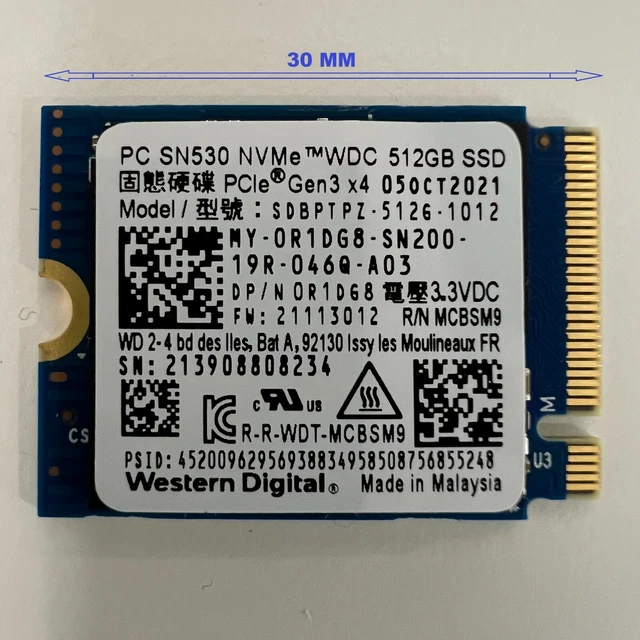 WESTERN DIGITAL PC SN530 512GB M.2 2230 NVMe Internal SSD (SDBPTPZ-512G ...