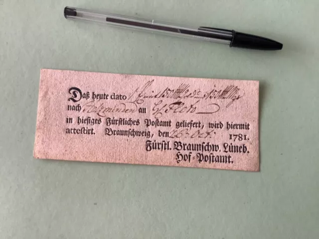 Germany Braunschweig 1781 postal note Ref A1586