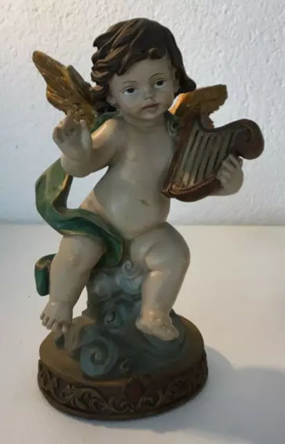 Engel mit Zither 12 x 8 x 19 cm Barock, Keramik, farbig