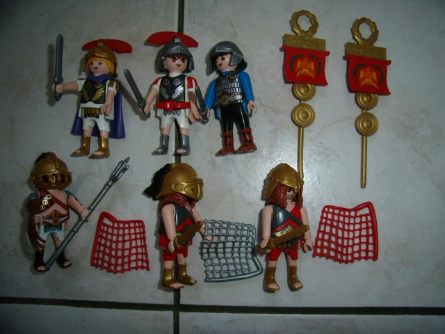 Lot Playmobil Vintage : 46 Romains, 3 Catapultes, 4 Chars Et 10 Chevaux - état Très Bon