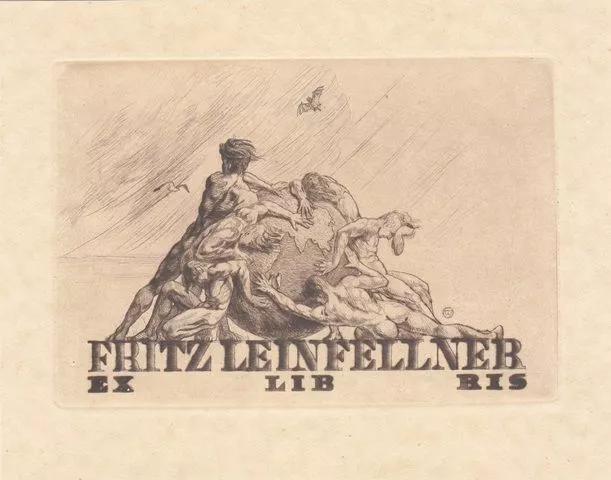 Exlibris Bookplate Gravure sur Cuivre Georg Wimmer 1892-1975 Globe Nus