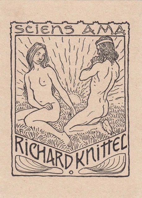 Exlibris Bookplate Klischee Fidus 1868-1948 Sonne Aktpaar Akt