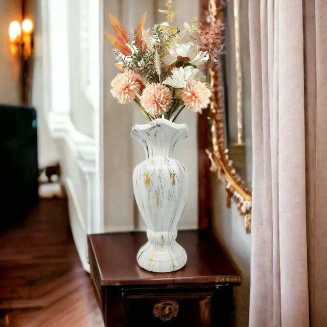 Ceramic Marble White And Gold Design Flower Vase Free Standing Ornament
