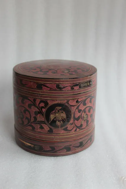 Asian Antique Burmese Betel Nut box, Kun it, Burma Lacquerware Collectible BS-13 2