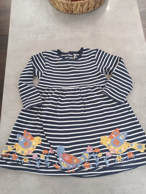 Jojo Maman Bebe Pretty Girls Striped/Bird Patterned Dress Age 2-3 Years Vgc