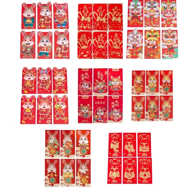 6pcs Bronzing Rabbit Year Envelopes Chinese Money Bag HongBao Lucky Gift