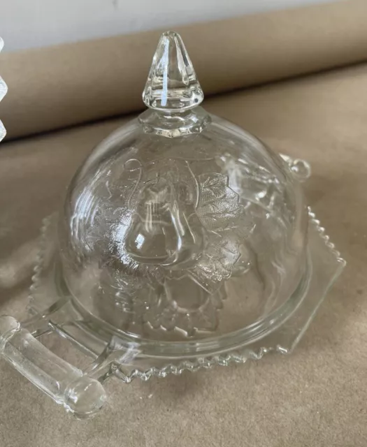 Antique Adams US Glass EAPG Baltimore Pear Handled Covered Butter Dish 1874-1891