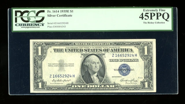 DBR 1935-E $1 Silver Fr. 1614 ZH Block PCGS 45 PPQ Serial Z16652924H