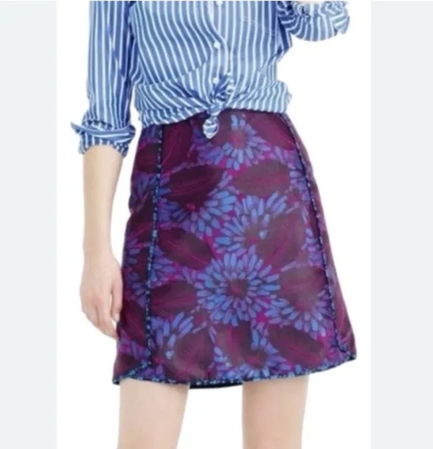 J. Crew Purple Pink Blue Midnight Floral Jacquard Fully Lined Mini Skirt Sz 4