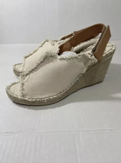 Sesto Meucci Natural Wedge Sandal Canvas Frayed Women’s Size 8 New W/O Box