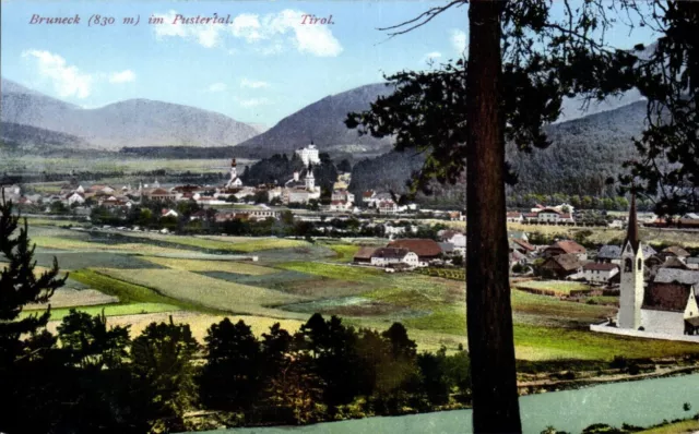 Tirol del Sur-AK~1910 -Vista de BRUNECK desde STEGEN- con estación de tren,...