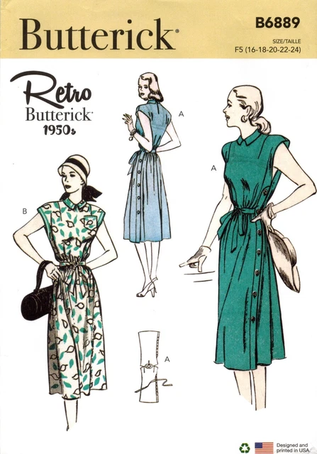 Butterick 6889   Misses' Vintage 50s Side Button Dress Retro Sewing Pattern