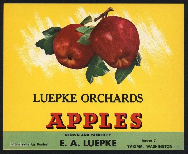 LUEPKE ORCHARDS BRAND Yakima, WA. *AN ORIGINAL APPLE FRUIT LABEL* Gift