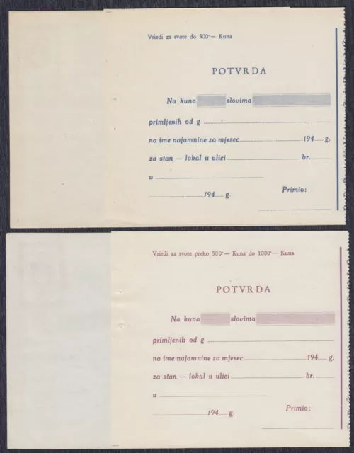 WWII Croatia NDH Receipt with imprinted revenue stamp of 1, 2, 5 & 10 K 3