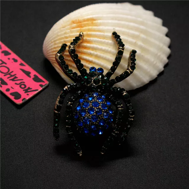 New Blue Cute Rhinestone Spider Insect Crystal Fashion Women Charm Brooch Pin