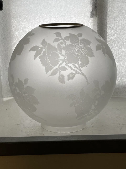 Antique 9.5” Acid Etch Floral Glass Kerosene Oil Lamp Shade Globe 4” Fitter GWTW 2