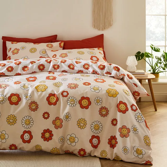 Sassy B Natural Cool Groovy Floral Happy Smiley Face Duvet Cover Quilt Cover Set