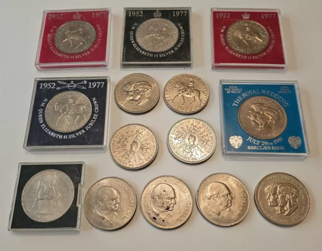 Job lot of commemorative coins crowns and 5 shillings all in good condition