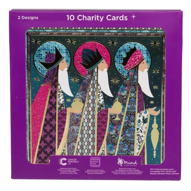 WHSmith Teal & Gold Foil 3 Wise Men Charity Christmas Cards 2 Designs Pack Of 10