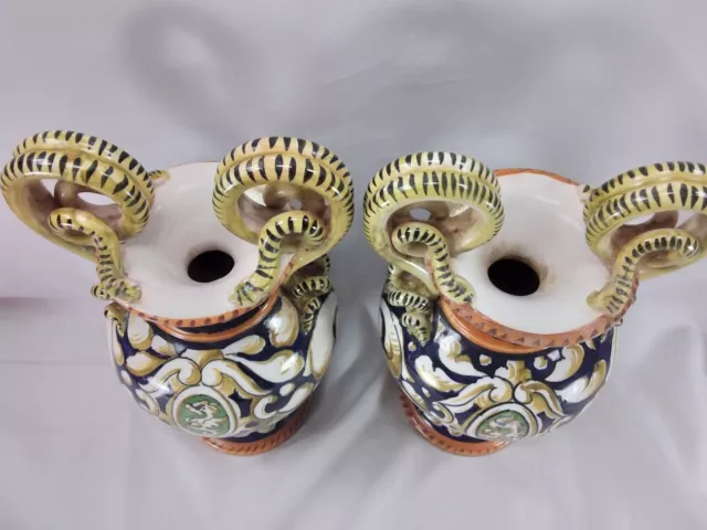 Amazing Set Of 19Th Century Italian Majolica Snake Handled Urns - Serpent 2