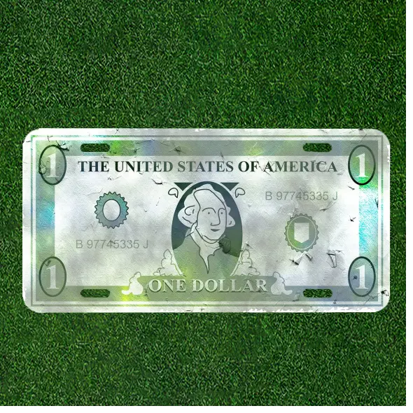 Custom Car License Plate Tag With The United States Of America One Dollar Bill