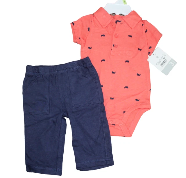 Carter's Navy Orange Whale 2-Piece Outfit Baby Boys Size 3M 18M 3 18 Months NWT