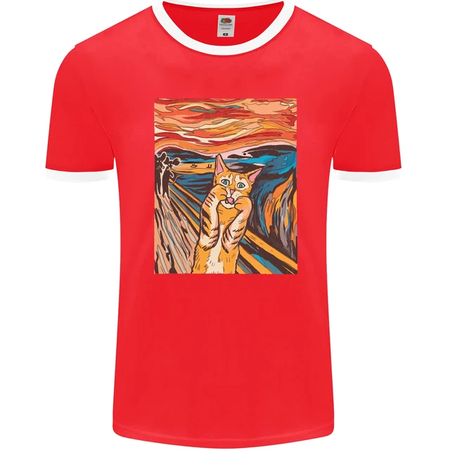T-shirt uomo Ringer dipinto urlo parodia gatto fotol 3