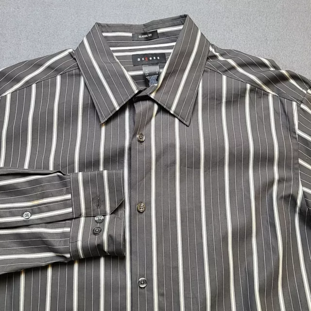 Axcess Mens Large Black & White Striped Long Sleeve Button Up Shirt