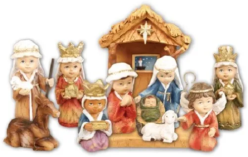 Niños Natividad Juego Figuras Santa Familia Kings Ángel Shepherd Ganado 8cm