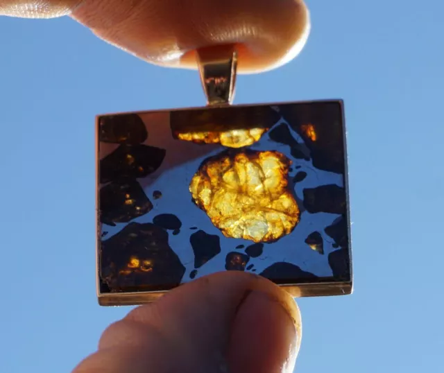 Superb Imilac Pallasite Jewelry Meteorite Necklace Pendant & 14K Gold! Gorgeous!