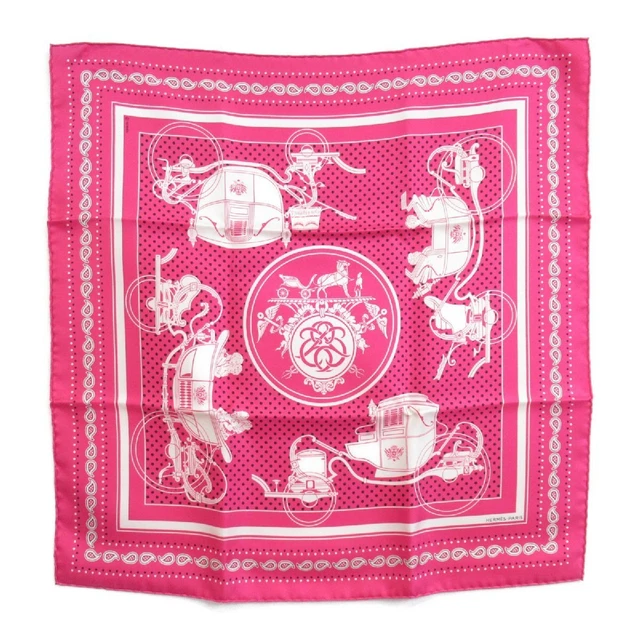 Hermes Scarf CARRES 55 Pink Silk Second Hand Women