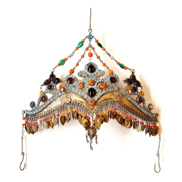 Antique Bukhara Bridal Crown Uzbek Gilded Silver wedding head Ornament Jewelry