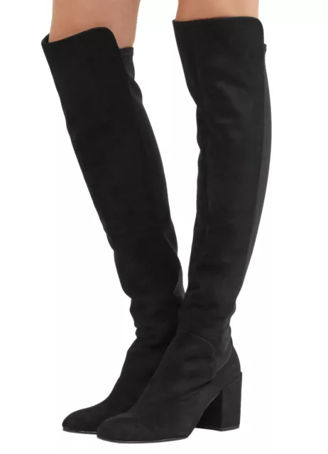 $685 New Stuart Weitzman Black Suede Halftime Stretch-Crepe Over-The-Knee Boot