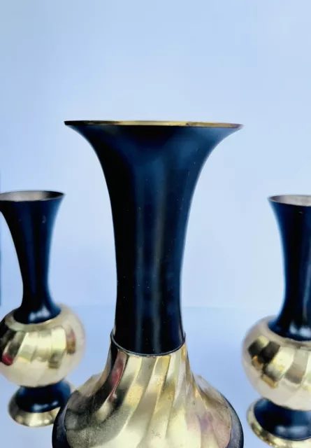 Vintage Set of 4 Black metal/Brass Vases