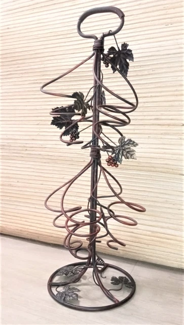 Wrought Iron Grapevine Spiral Wine Bottle Holder with Handle