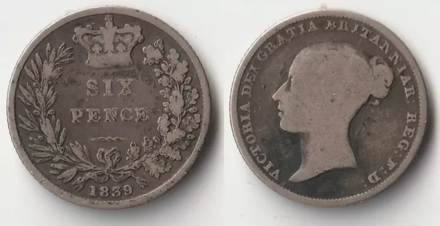 1839 Great Britain sixpence silver coin