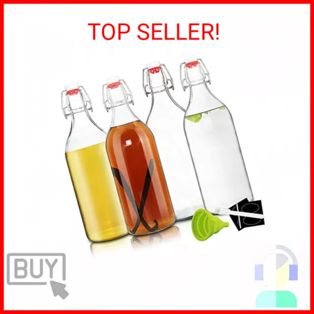 32oz Swing Top Bottles -Glass Beer Bottle with Airtight Rubber Seal Flip Caps fo