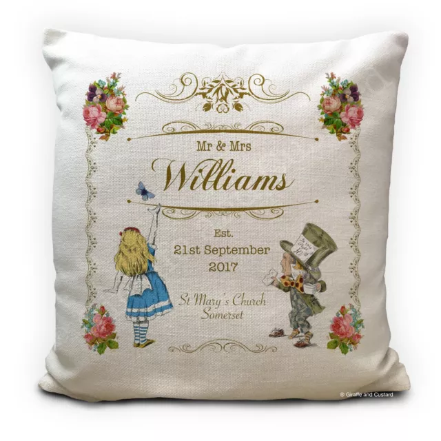 Personalised ALICE IN WONDERLAND Wedding Gift Vintage Style Cushion Cover 16"