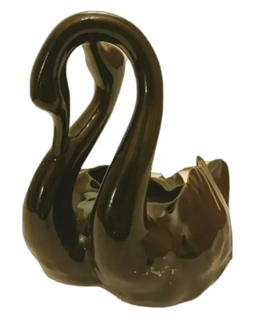 Vtg MCM Camark USA Pottery Swan Planter Double Black 7.5"H #176 Elegant Love