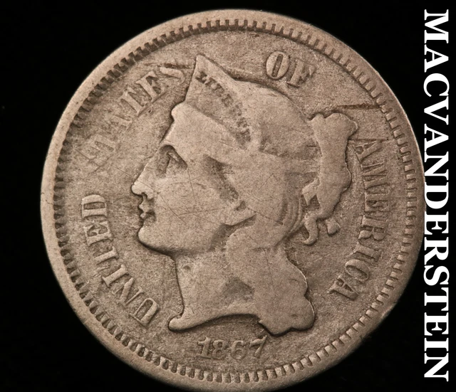 1867 Three Cent Nickel-Scarce Better Date #O1707