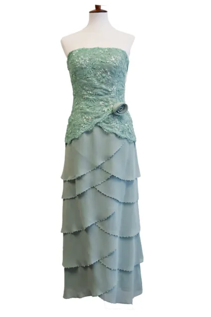 Jovani VINTAGE Green Strapless Beaded Layered Evening Dress Gown Women's Size 10