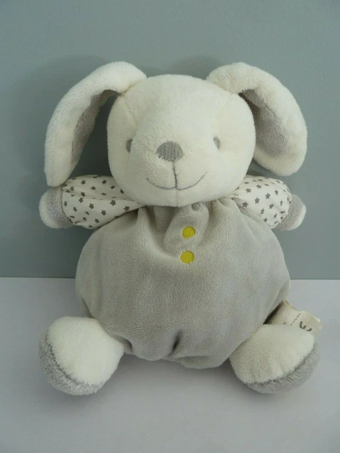 C4. DOUDOU BOULE OBAIBI OKAIDI LAPIN GRIS BLANC BOUTON JAUNE ETOILE 19c TBE