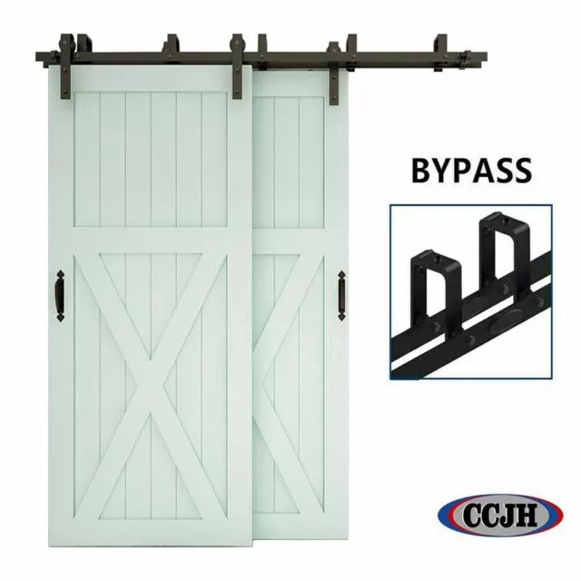 04-20FT Sliding Barn Wood Door Hardware Track Kit J Shape Hanger Bypass 2 Doors