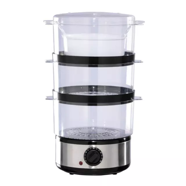 3 Tier Transparent Steamer 7 Liter With Rice Bowl Meat Vegetable 60 Minute Timer 3