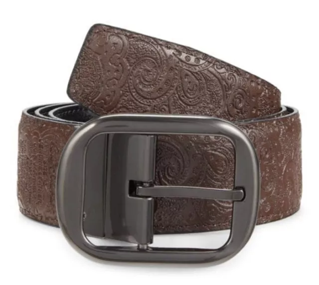 New $78 Mens Robert Graham Blanchard Reversible Belt Black Brown Paisley Size 40