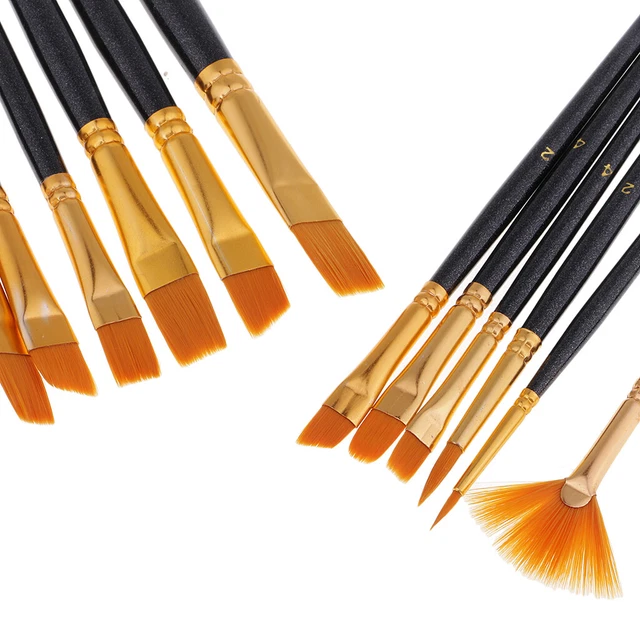 Set di pennelli per pittura acrilica a olio, 12 pezzi, manico in legno, pennelli 3