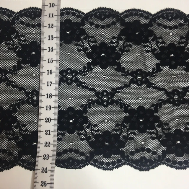 Vintage Floral Lace trim in black with Scallop Diamond Edge 135mm Width per Mtr