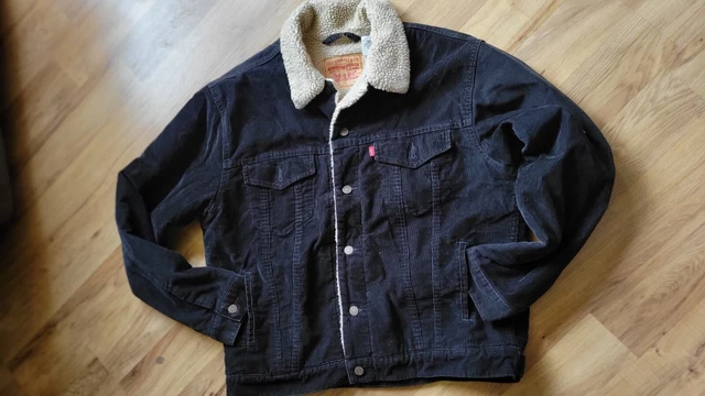 Levi's Mens Black Sherpa Fleece Lined Long Sleeve Button Up Corduroy Jacket Sz L Levi's Mens Black Sherpa Fleece Lined Long Sleeve Button Up Corduroy Jacket Sz L