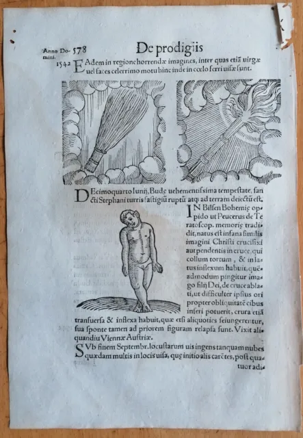 Wolfhart Chronicon Originalblatt Monster Himmelserscheinungen  (578) 1557